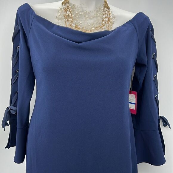 Vince Camuto navy off the shoulder arm lace up XL dress - Picture 1 of 6